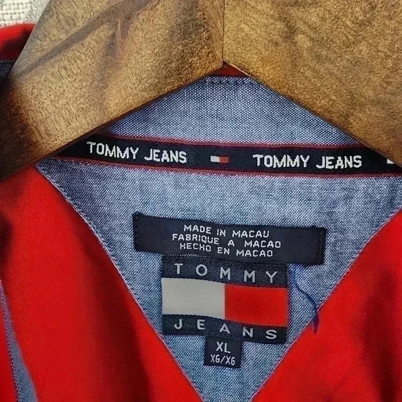 Tommy Jeans Button Up Short sleeve Mesh USA Flag Shirt Men's XL - Picture 5 of 9